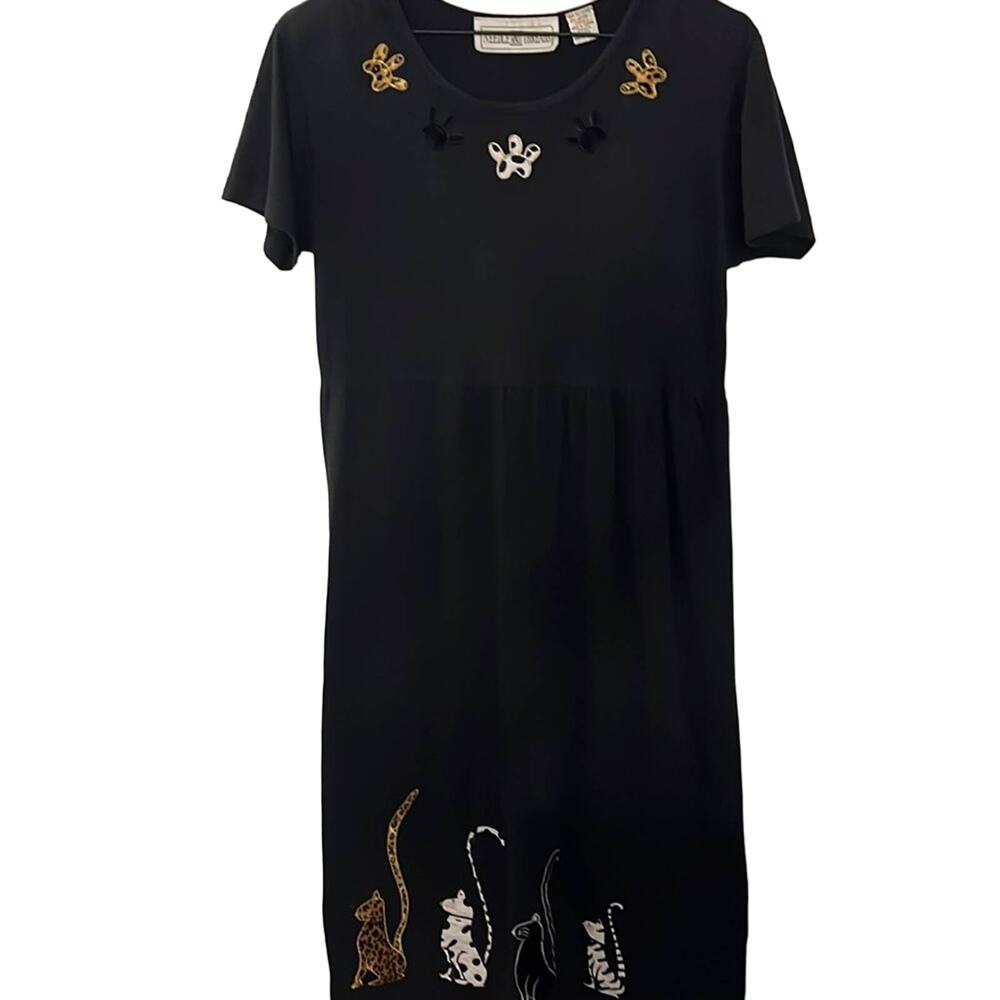 Vintage Womens Maxi Dress Size Small Cat Dress Vintage Animal Print Black 80s